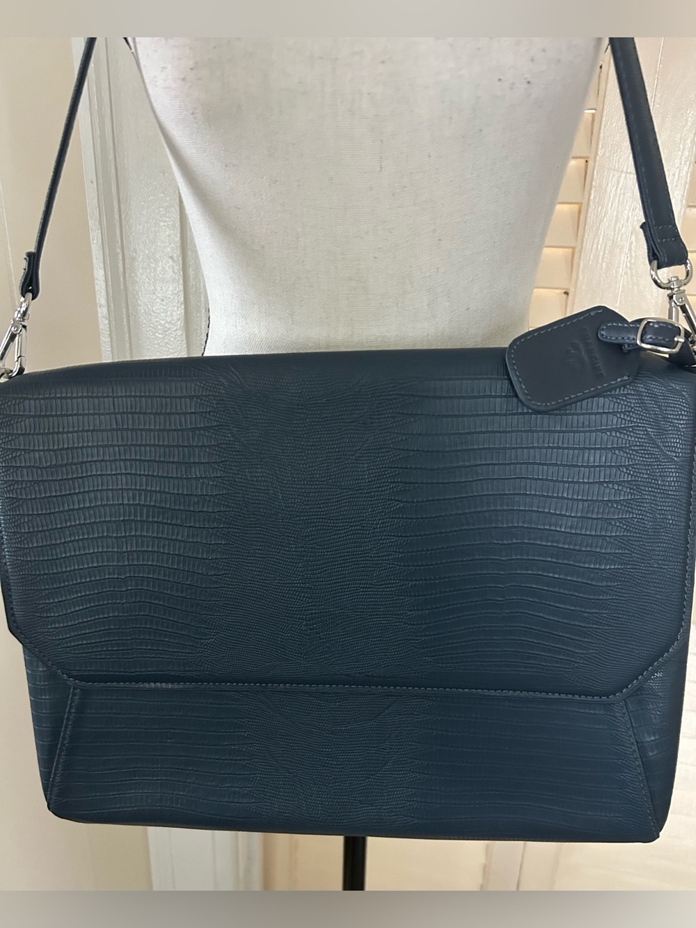 Francine Leather  handBag for labtop or tablet - Navy Blue